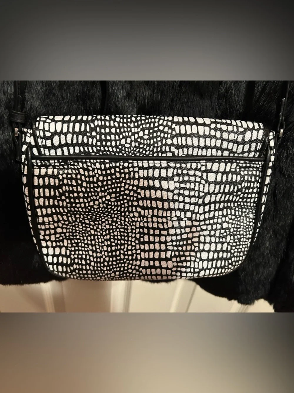 Vera Bradley Crossbody Bag in Midnight Snakeskin Black & White pattern. 7”x10”